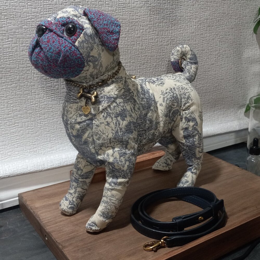 Vtg. Fuzzy Nation’s Navy Blue Toile/Tread Ears Pug Dog Handbag